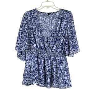 Shein Curve 2XL Blue & Off White Sheer Babydoll Blouse